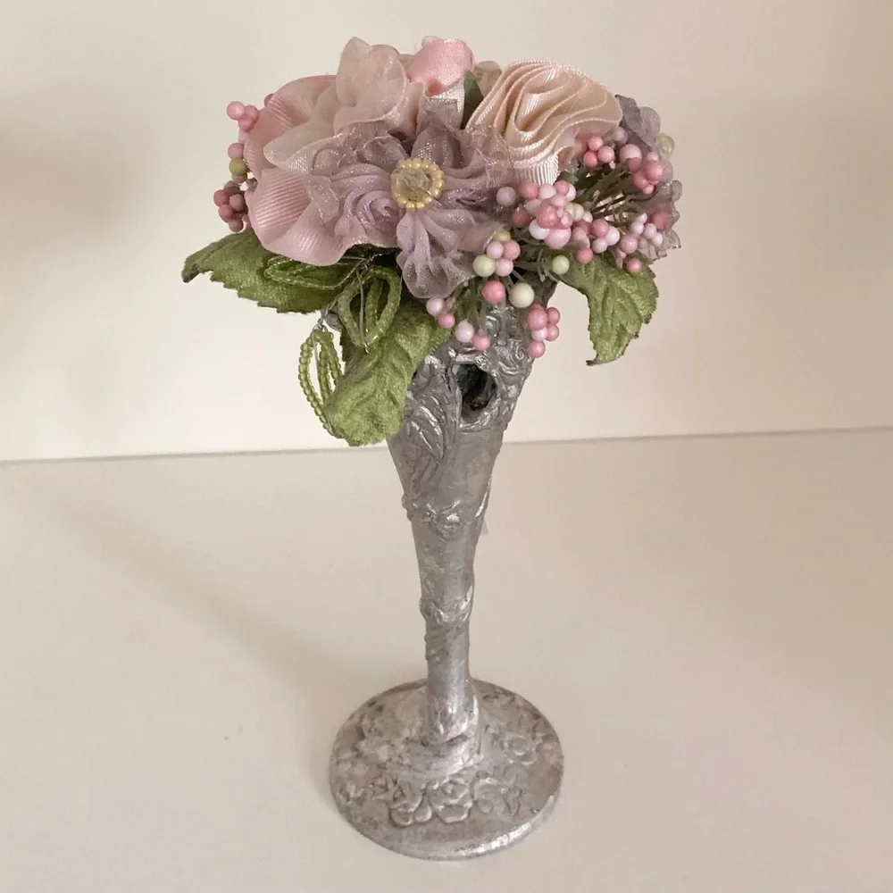 Beautiful beaded flower decor silver vase